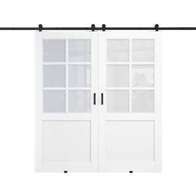2x36in.x 80in.6 Lite White Door Slab Prefinished Surface With All Barn Door Hardware Kit