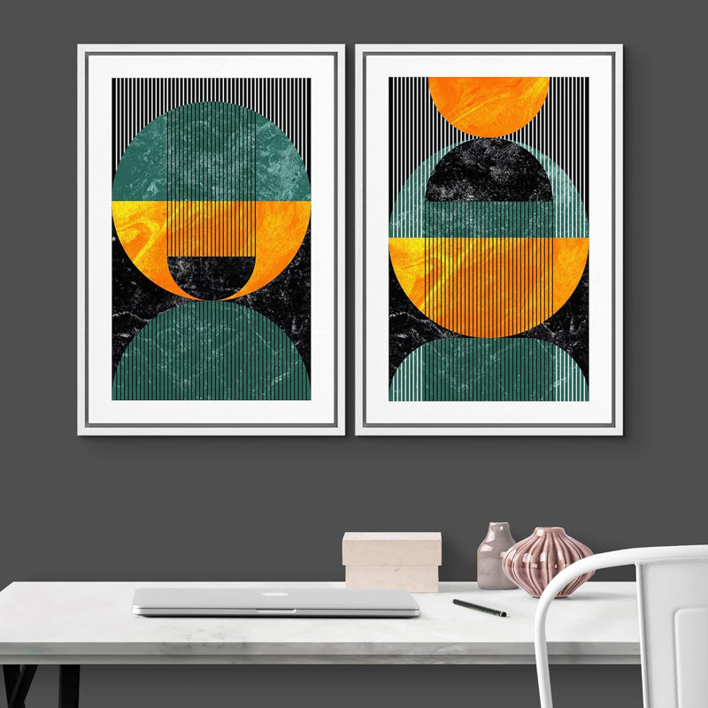 Géométrique, forme de lignes géométriques, marbre, cercles verts, formes abstraites, illustrations, chic moderne, paysage, néon