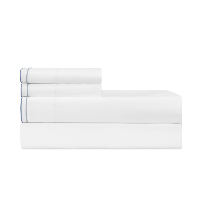Hugo Percale Sheet Set, Twin Sheet Set, White/Opal/Azure