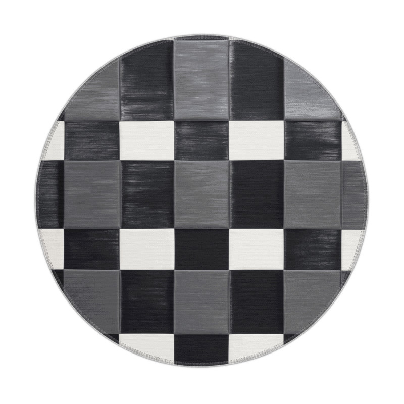 Tapis d'intérieur et d'extérieur à carreaux gris, Rond 5 pi