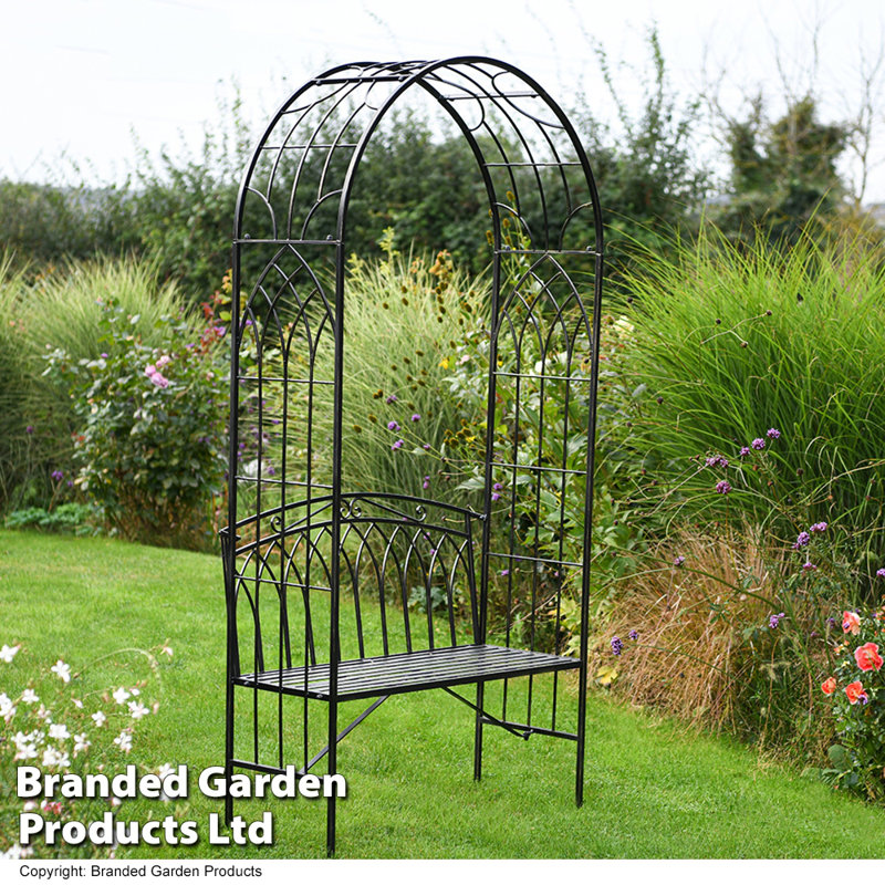 Wrought Iron Garden Arch Bench Arbour in Black