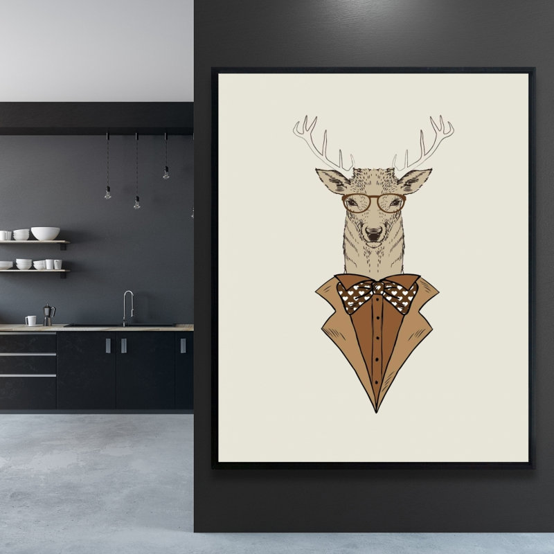 Cerf avec manteau brun - Décoration sur toile encadrée rustique