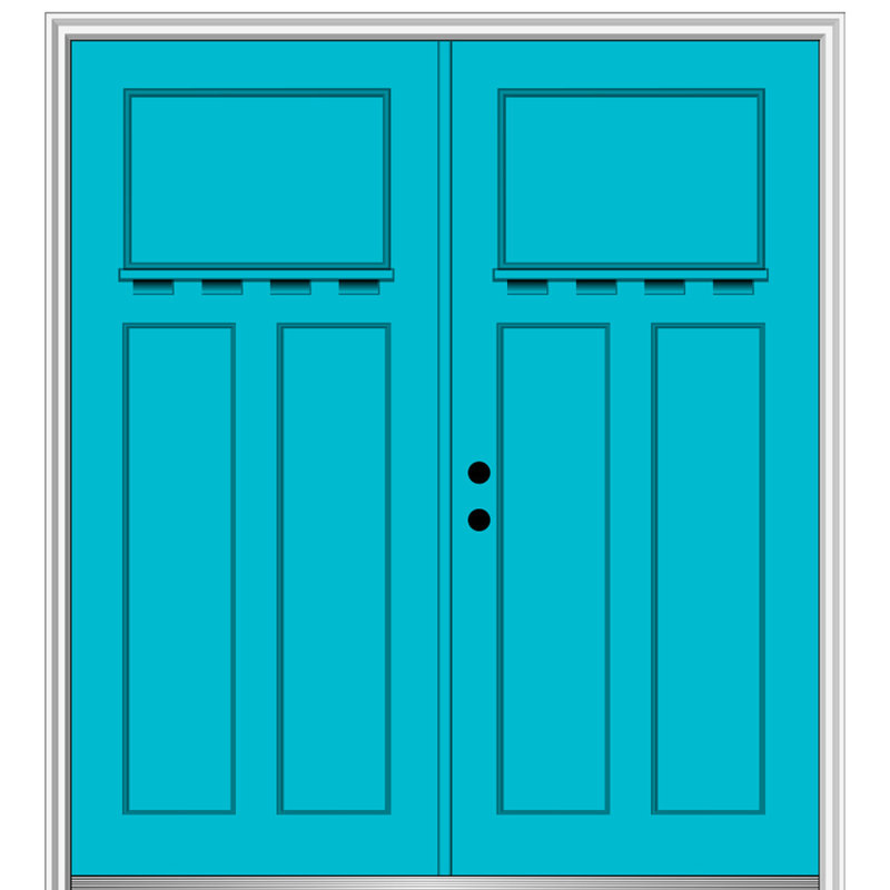 Porte d'entrée pré-montée en fibre de verre Craftsman, H 80 po x l 72 po, S'ouvre à gauche vers l'intérieur, Blanc brillant