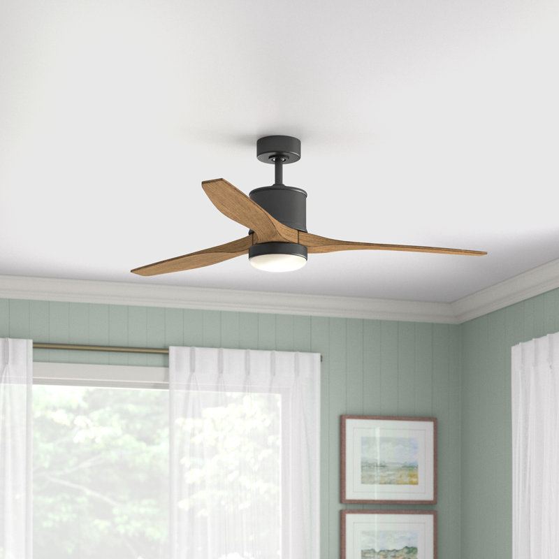 Hover 52" Indoor/Outdoor Integrated LED Propeller Ceiling Fan with Remote, Matte Black