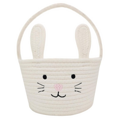 Easter Basket, Easter Bunny Baskets With Handle, Baby Gift Baskets, Egg Buckets Gifts Tote Bags Egg Hunt Basket For Kids, Boys, Girls, Toddler, Babies, Infant (White)
