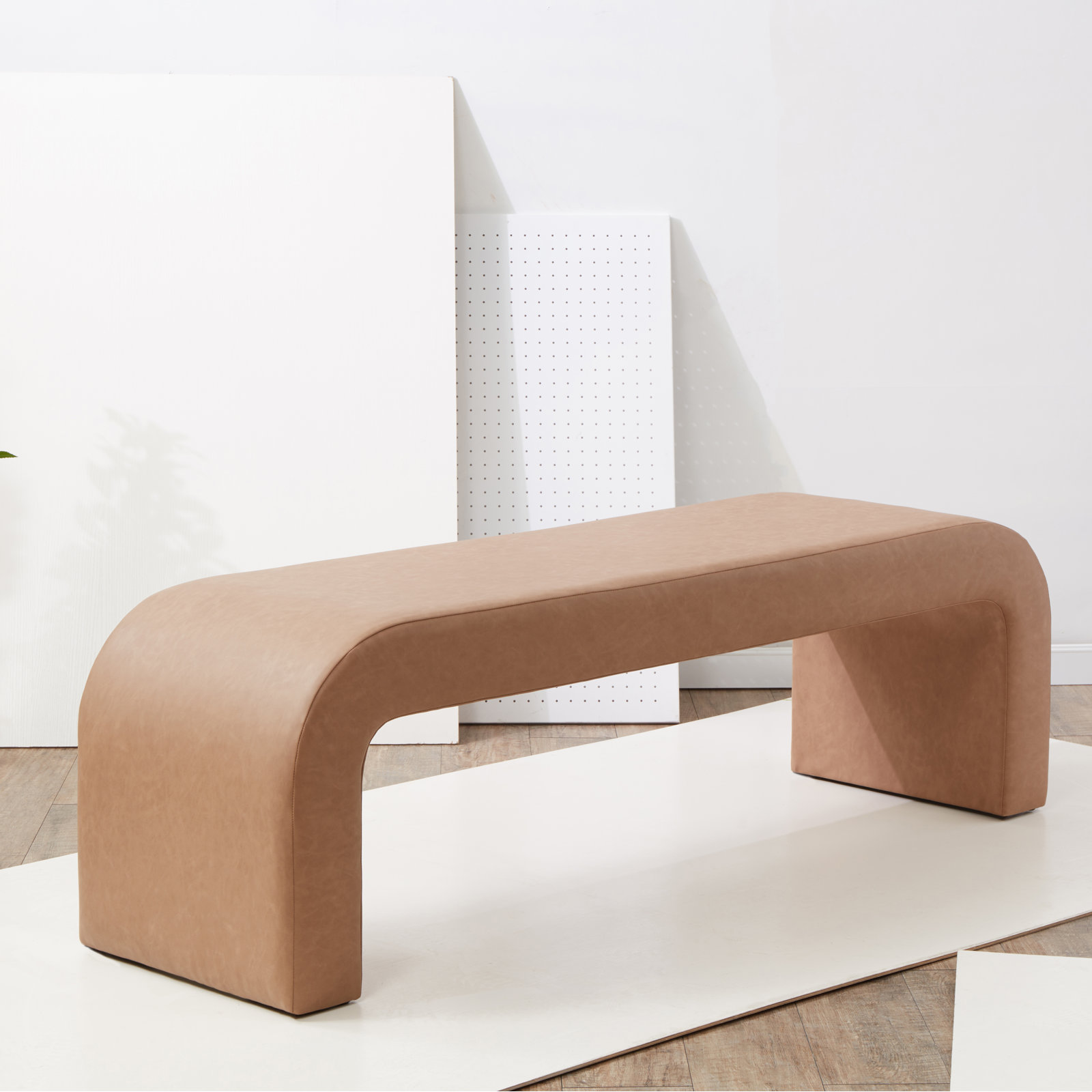 Daine 62" Linen Bedroom Bench, Camel Vegan Leather