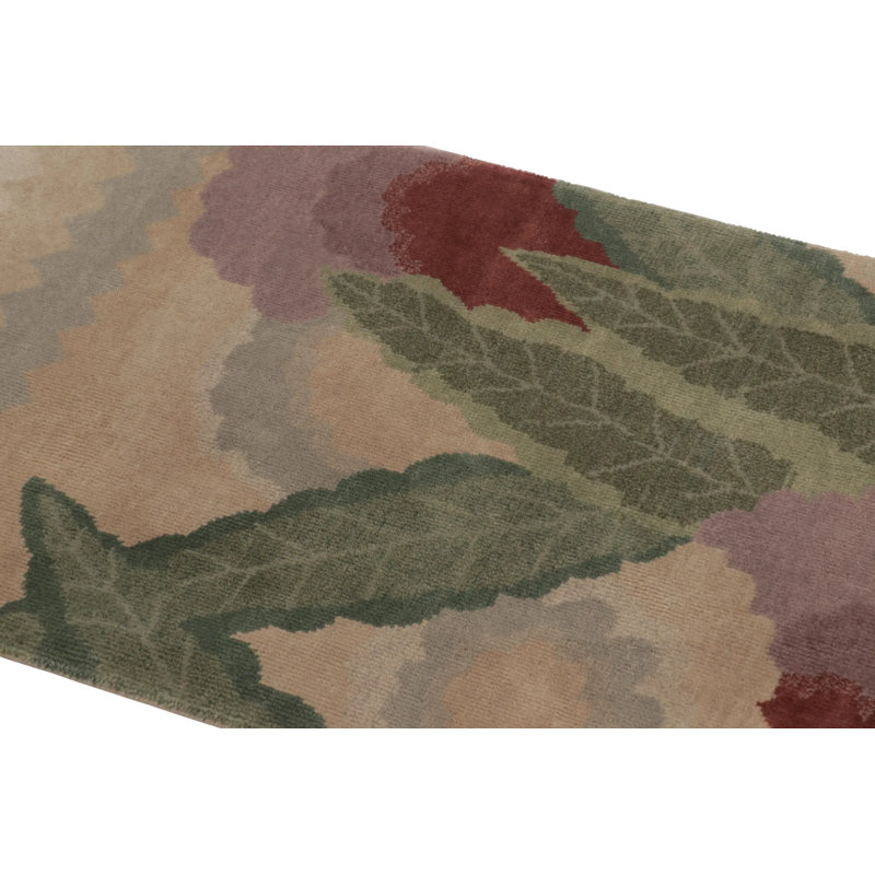Art Deco Hand Knotted Wool Floral Area Rug in Blue, Beige, Green, Taupe, Rectangle 8' x 10'
