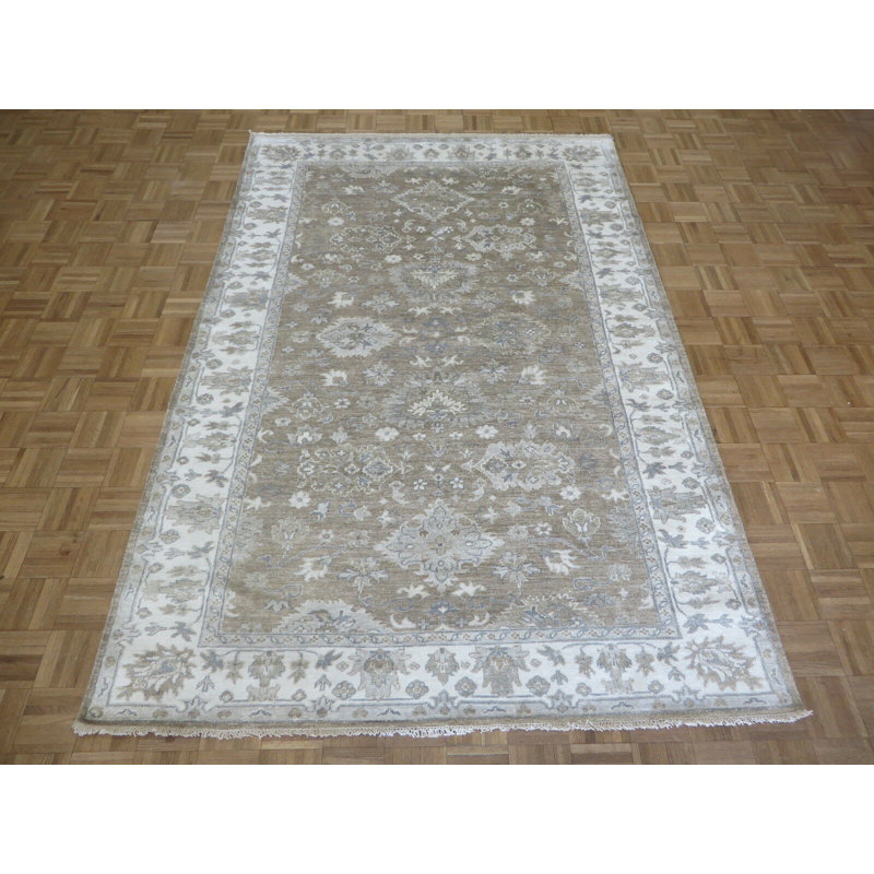 Tapis décoratif en laine brun noué à la main de conception unique 6 pi 1 po x 9 pi 2 po Broadhurst