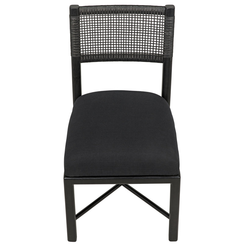 Lobos Upholstered Leather Side Chair in Soft Cotton and Sungkai Wood