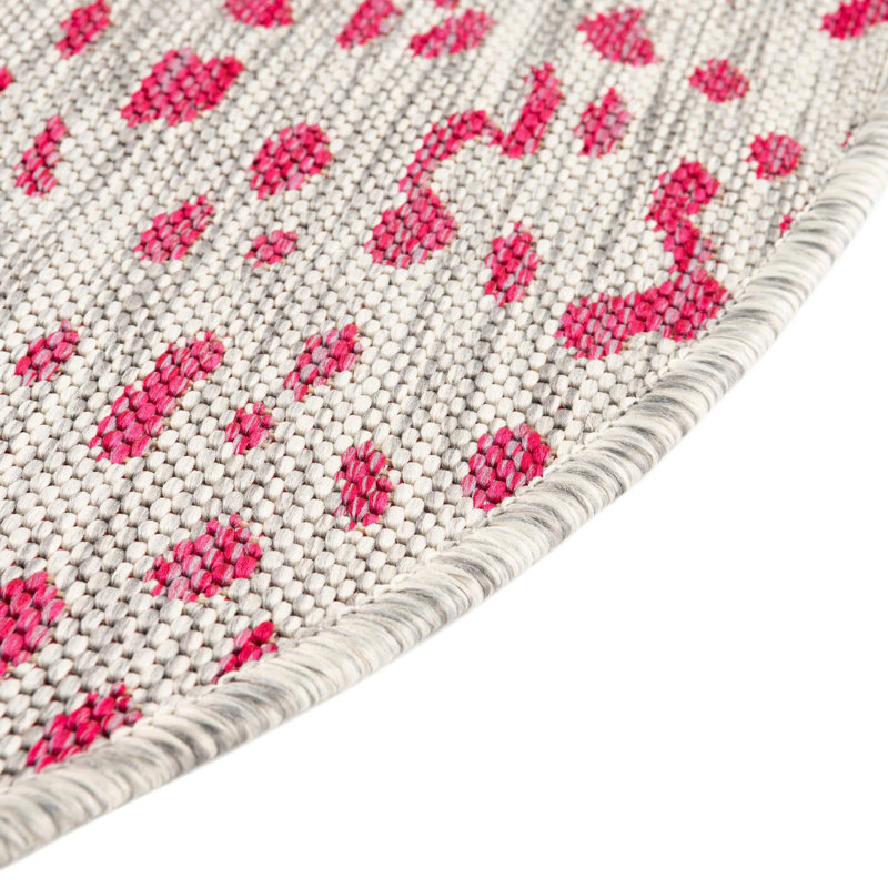 Tapis de safari d'extérieur rose et gris, Rond 3 pi
