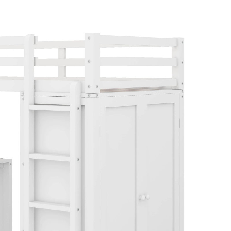 Lit mezzanine simple avec bureau, tiroirs et garde-robe, Blanc