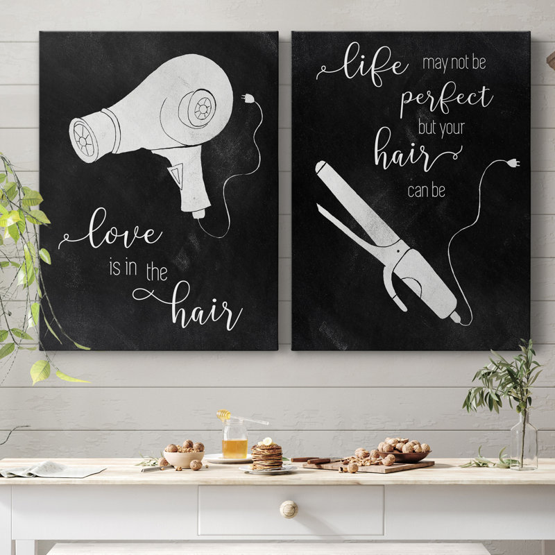 «Love the cheveux» - ensemble de 2 impressions, Pas de tapis, H 12 po x l 16 po x P 1 po, Toile tendue