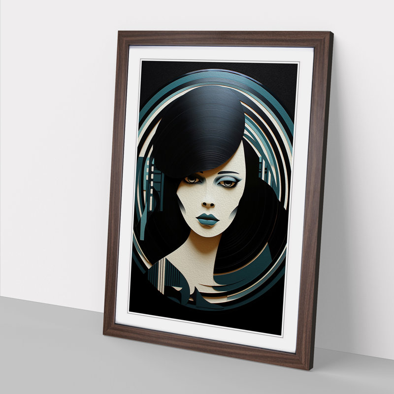 Vinyl Record Art Deco - Framed Print, 46cm H x 34cm W x 2cm D, Walnut