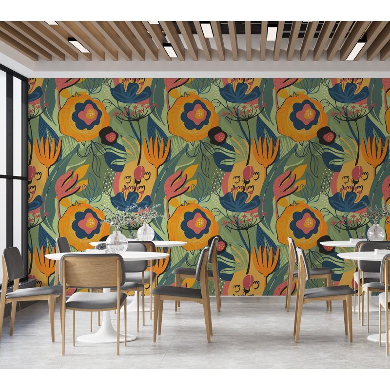 Murale abstraite Surat Peel & Stick - motif floral moderne, L 120 po x l 210 po