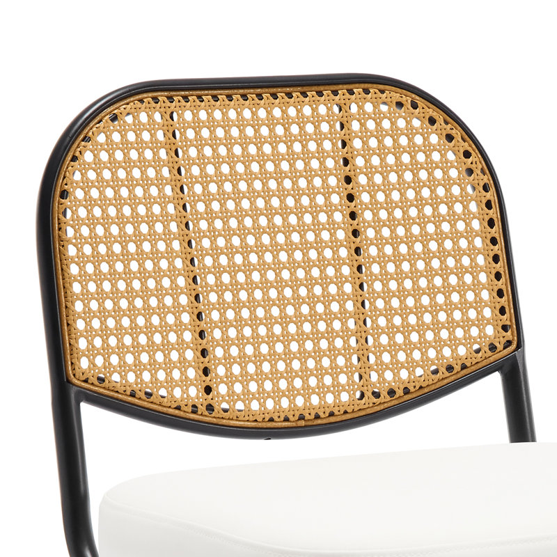 Upholstered Swivel Counter Stool With Rattan Backrest, Counter Stool (26” Seat Height), White