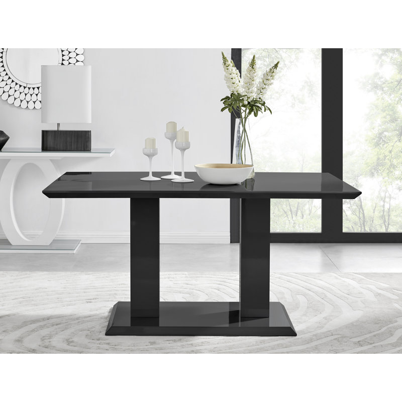 Edzard Modern Double Pedestal High Gloss Dining Table Set with 6 Luxury Velvet Dining Chairs
