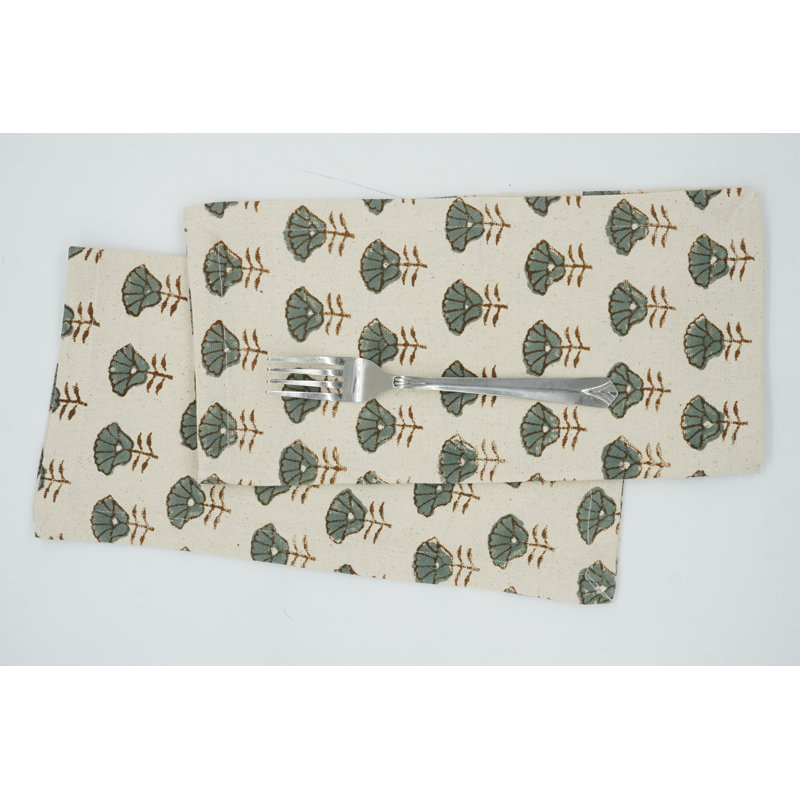 Fabdivine 18X18 Inch Premium Napkin for Every Occasion Floral Block Print Design - Kohinoor, Gray Set of 14