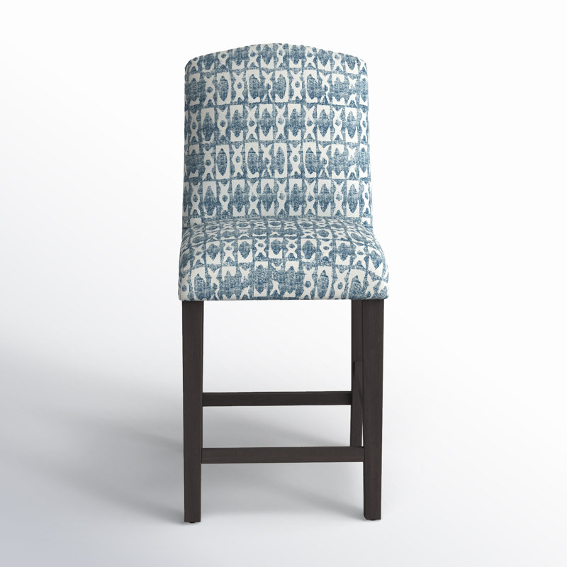 Tabouret de bar et de comptoir April, Tabouret de comptoir (siège d'une hauteur de 26 p, Blocs texturés bleus, Bois noir