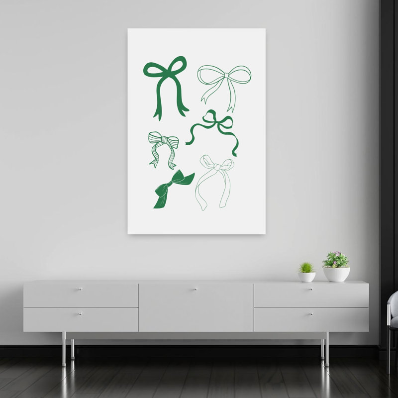 «Elegant Green Bows», impression murale abstraite contemporaine, 60" H x 40" W