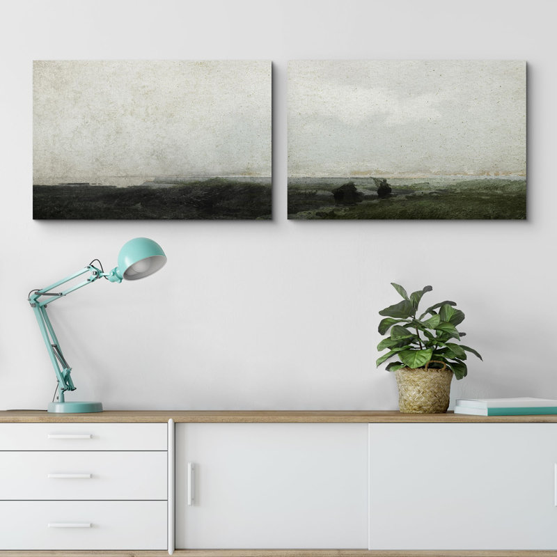 Minimal Landscape - Paysage abstrait vert foncé Moody 2 pièces, Toile tendue, H 16 po x l 24 po