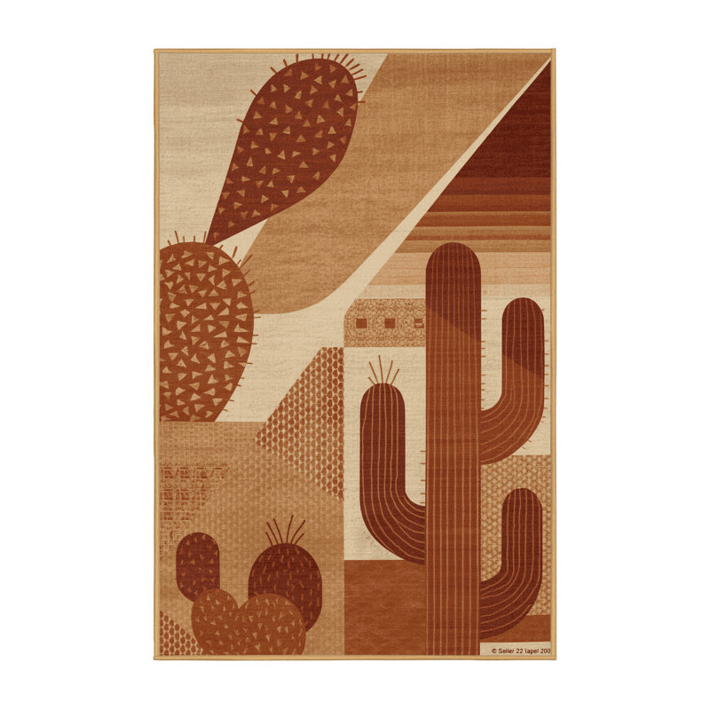 Tapis moelleux moelleux à motif géométrique d'inspiration mondiale Calvin Prickly Pear - reliure brun clair, 7 x 9