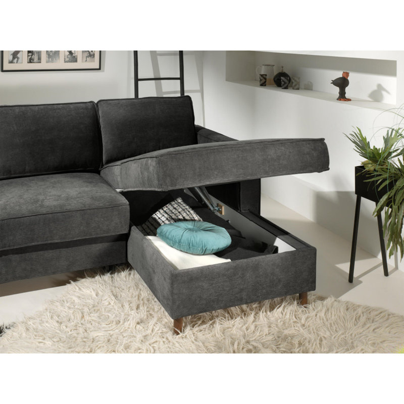 4 Seater Corduroy Sofa Bed, Right Hand Facing, Dark Grey