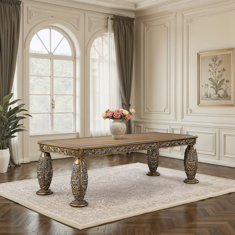 Table de salle à manger, finition brune et dorée