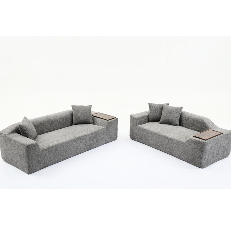 Boucle pour la maison, 3 places et 2 avec table de bout, confort luxueux gris foncé - revêtement moderne, Grey