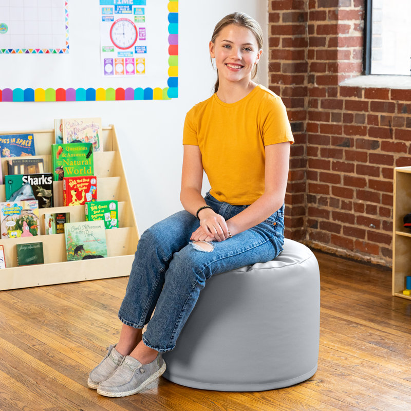 Spring Modular Pouf Classroom Bean Bag Seat, Premium Vinyl, Submarine Gray Faux Leather