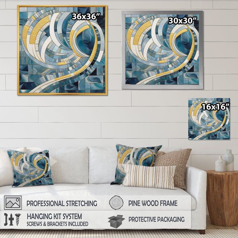 " Gold Constructing Blue Realms II ", Black Single Picture Frame, 30" H x 30" W x 1" D
