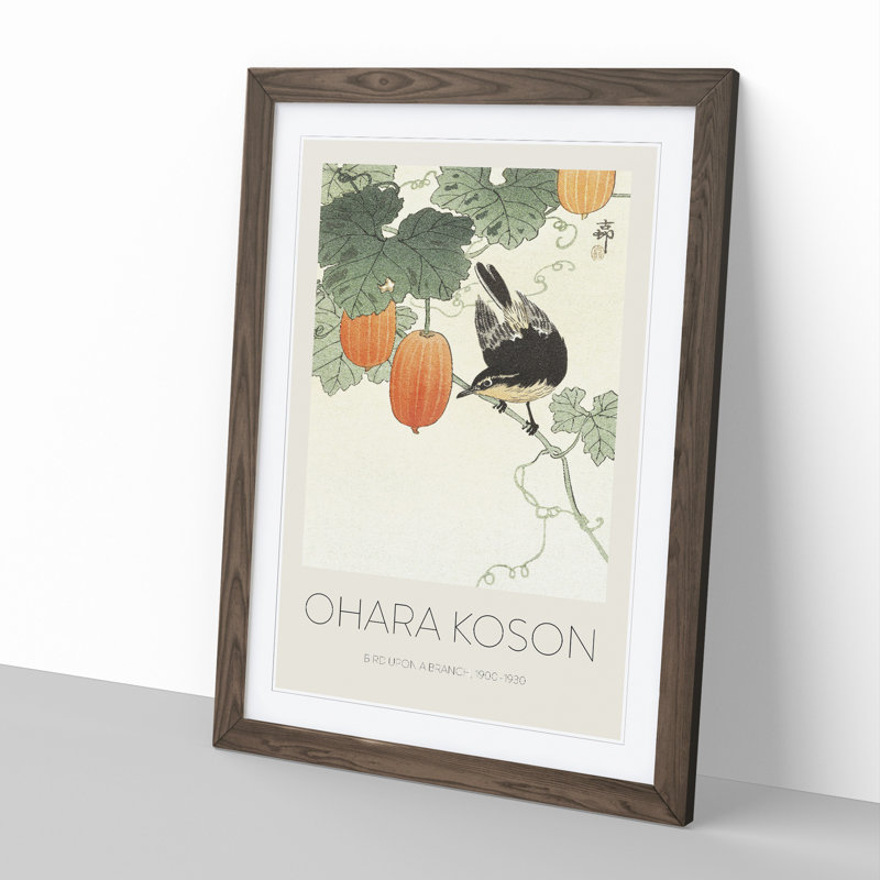 Bird upon a Branch by Ohara Koson - Picture Frame Art Prints, 36cm H x 27cm W x 2cm D, Walnut