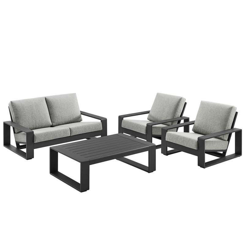 Ensemble de meubles d'extérieur en aluminium 4 pièces Lirienne, Gris clair