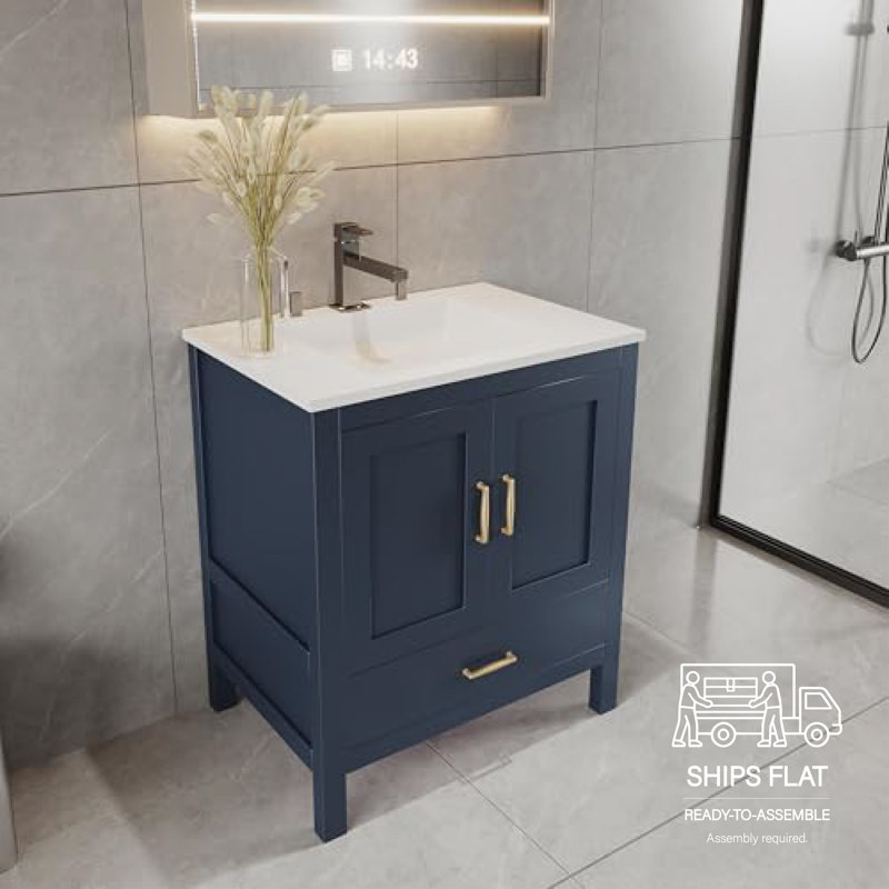 Blue 36" Bath Vanity with Bottom Drawer Sink Cabinet Without Top