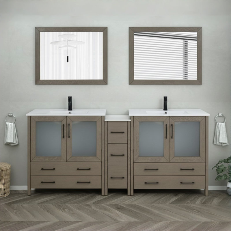 Meuble-lavabo double 84 po avec plateau et miroir