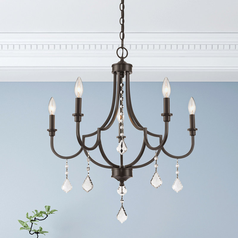5-Light Empire Candle Chandelier with Dedric Crystal Details, Bronze anglais