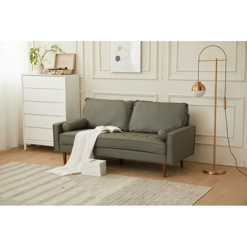 Amella 69.68'' Faux Leather Loveseat, Gray