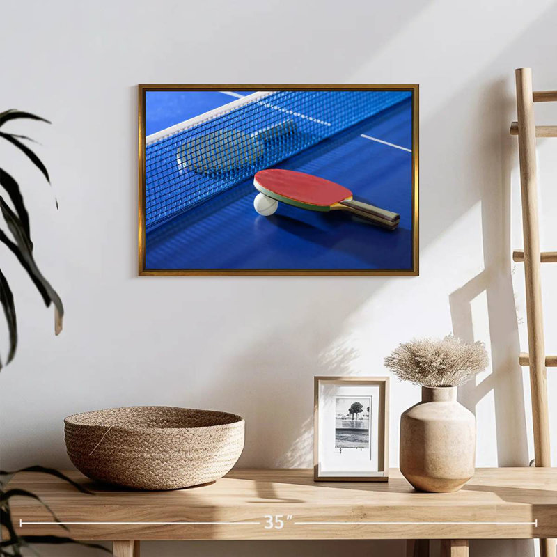 Tennis de table bleu, 19 po x 13 po, Cadre flottant doré