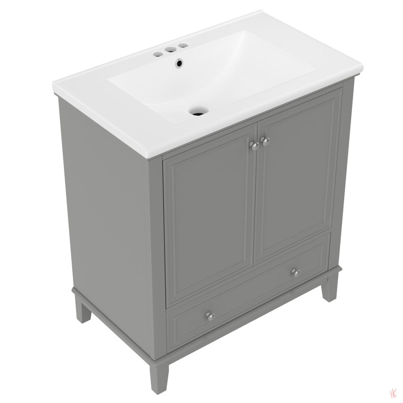 Ensemble de meuble-lavabo 30 po avec lavabo, armoire de salle de bain multifonctionnelle avec portes et tiroir, structure solide et panneau en MDF