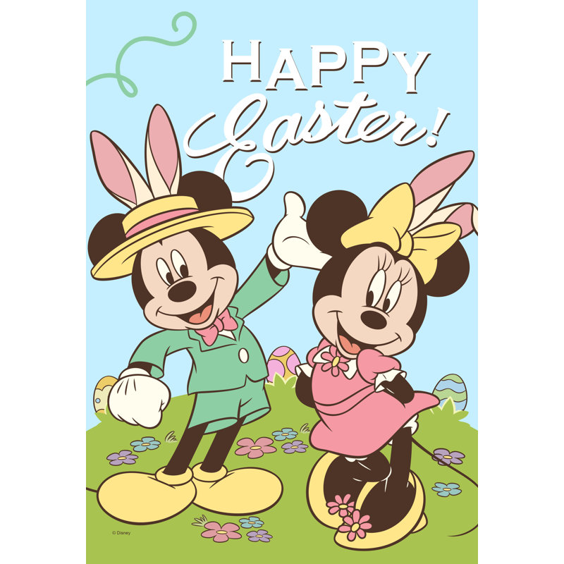 Drapeau Disney Mickey Mouse et Minnie Mouse habillé pour le jardin de Pâques 12 po x 18 po
