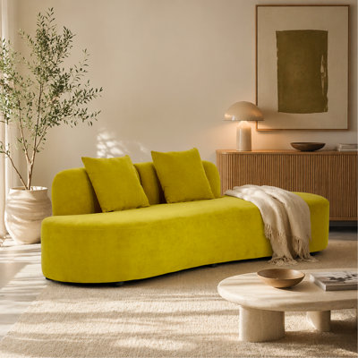 90" Curved Sofa with Throw Pillows, 4 Seater Luxury Velvet Couch with Half Moon Design and High-Density Foam, Ideal for Modern Living Room, Office & Apartment, Olive Green