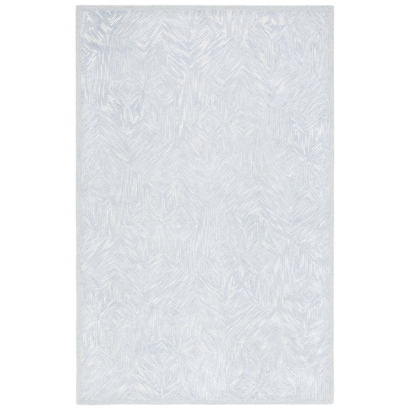Galdamez Hand Tufted Viscose/Wool/Cotton Geometric Rug in Gray/Blue, Rectangle 5' x 8'