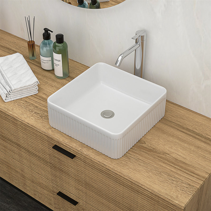 Lavabo de salle de bain vasque carrée 15,69 "x 15,69" en céramique blanche