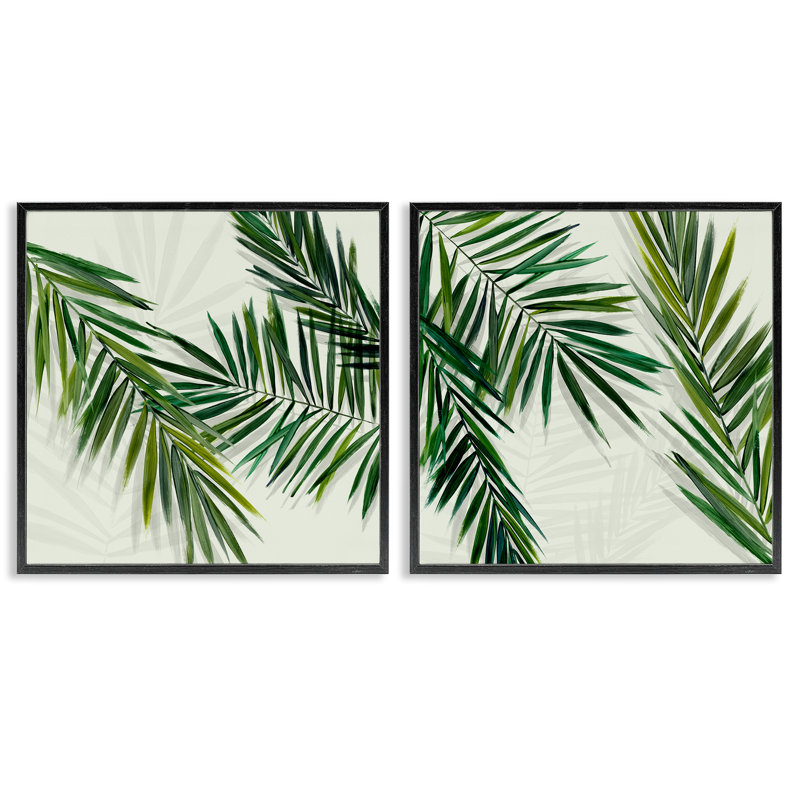  «Palm Fronds over Neutral», ensemble de 2 estampes numériques par Hannah Dawson, Giclée encadrée noir minuit