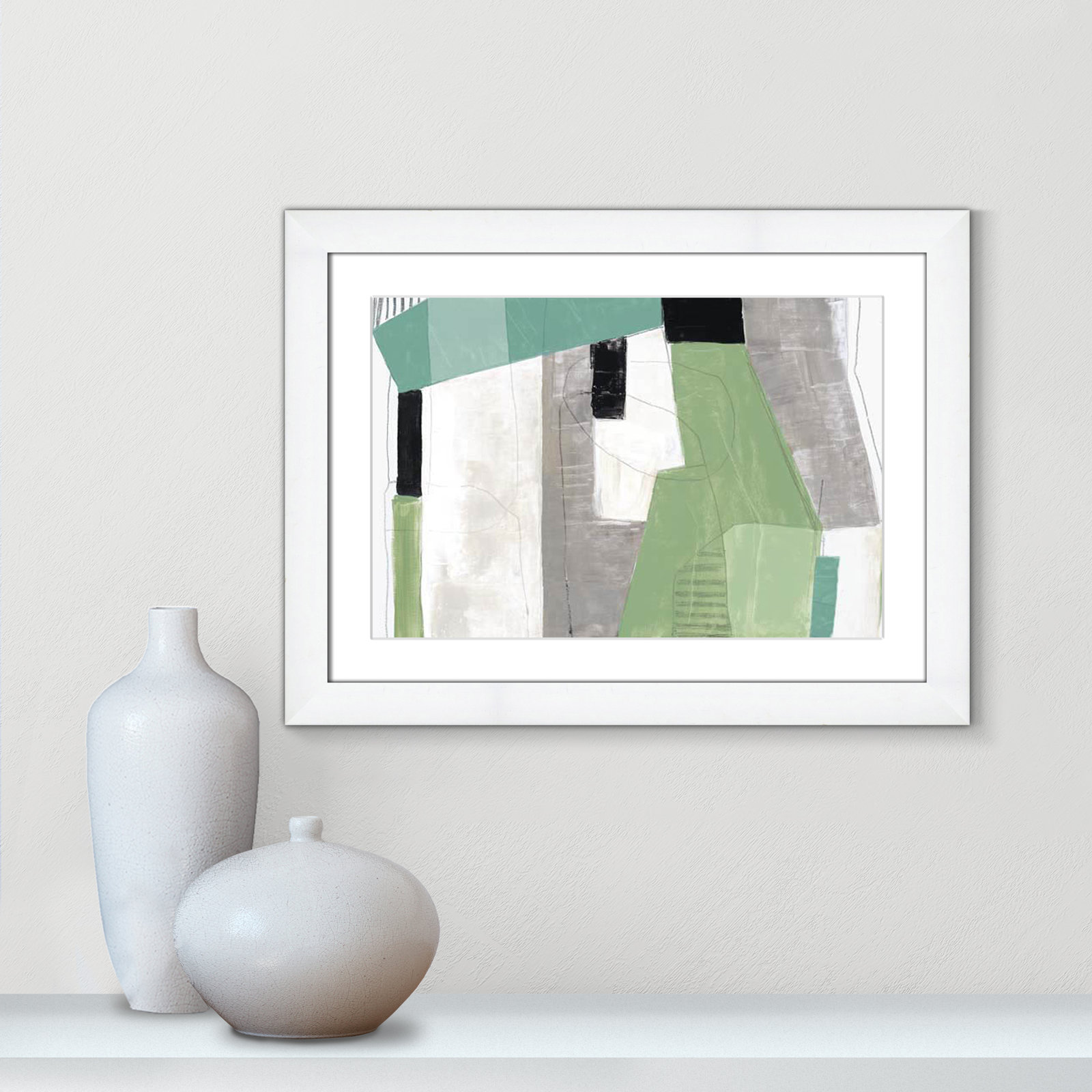 Evergreen Essence Print, White, 18.5" H x 24.5" W x 1.25" D, White Cube Frame - Matted Fine Art Paper Print