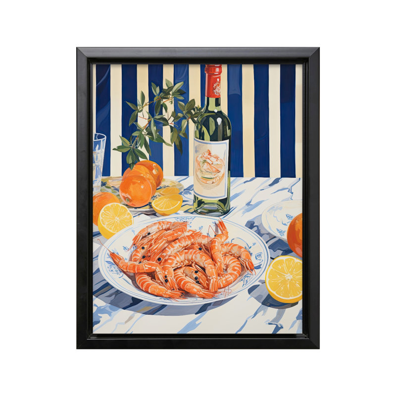 Prawns and Oranges, Black Framed, Canvas, 08"H x 10"W