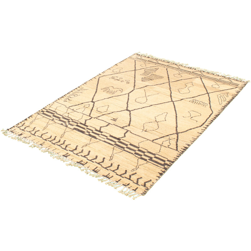 Tapis marocain unique en laine noué à la main style nouvel âge pako ivoire 5 pi 11 po x 8 pi 11 po