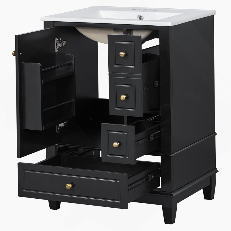 Meuble-lavabo 24 po avec lavabo en céramique, Black