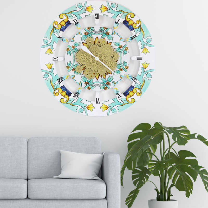 Amalfi 36" Round Wood Wall Clock with Moving Gears