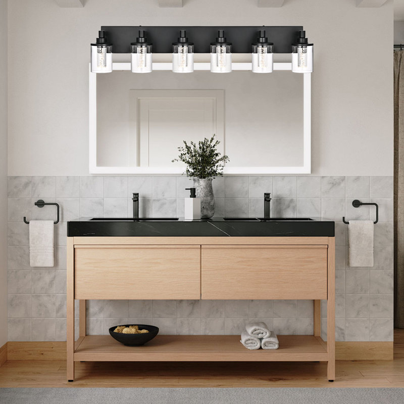 Vanity Light (6-Light), (3000K/3500K/4500K/5000K/6000K, Dimmable), Eye Protection LED Bathroom Light Fixture, Modern Wall Light Over Mirror With Clear Glass Shade