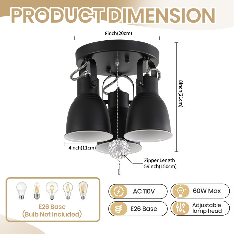 Plafonnier sur rail réglable 3 lumières avec chaîne de traction et luminaire encastré industriel en métal mat pour la cuisine